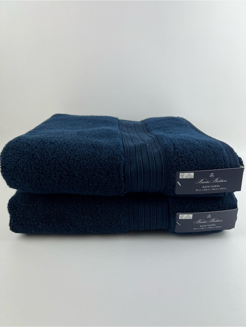 Brooks Brothers Bath Towel Set Dark Navy Blue Soft Plush 100% Cotton 2 Pc NEW